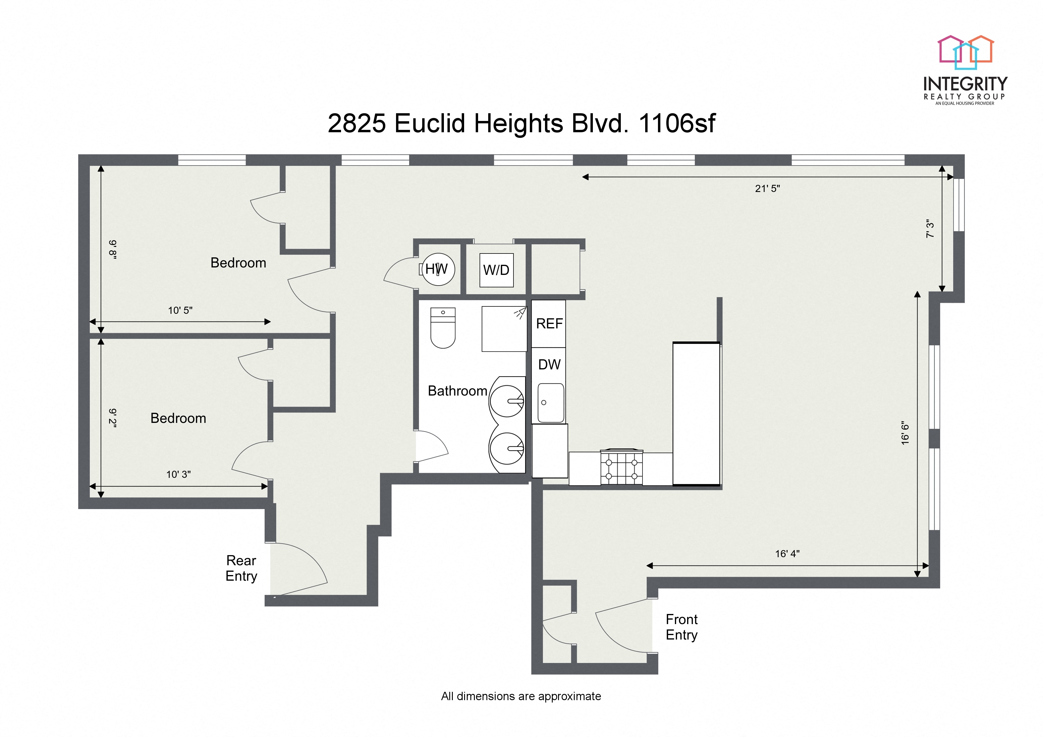 Floor plan layout diagram for Euclid Heights B 2825, 2 Bedroom 1 Bath (Garden)